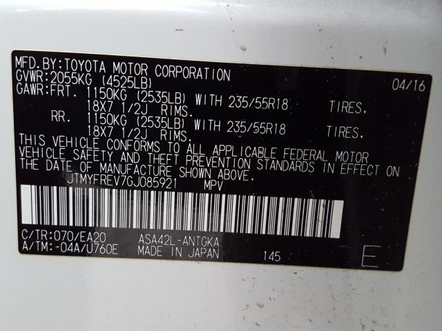 Photo 9 VIN: JTMYFREV7GJ085921 - TOYOTA RAV4 LIMIT 