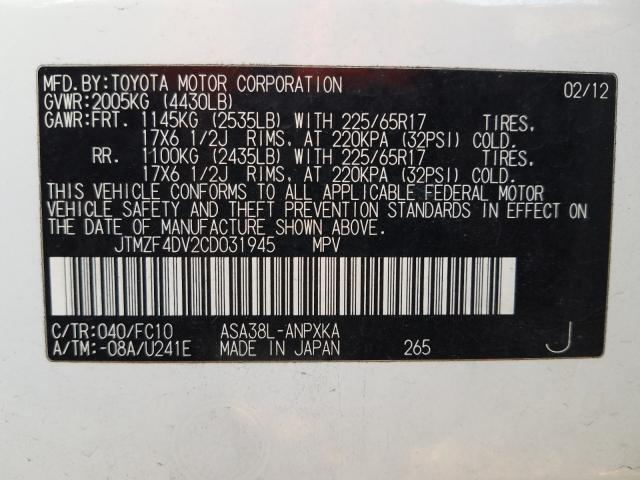 Photo 9 VIN: JTMZF4DV2CD031945 - TOYOTA RAV4 