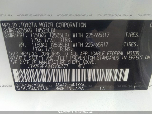 Photo 8 VIN: JTMZFREV1HD106377 - TOYOTA RAV4 