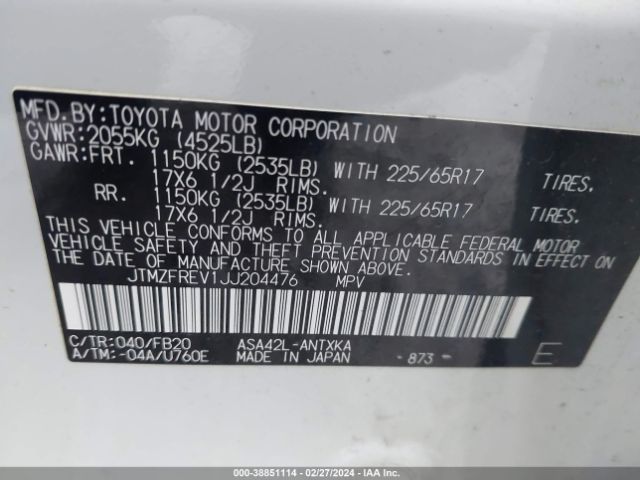 Photo 8 VIN: JTMZFREV1JJ204476 - TOYOTA RAV4 