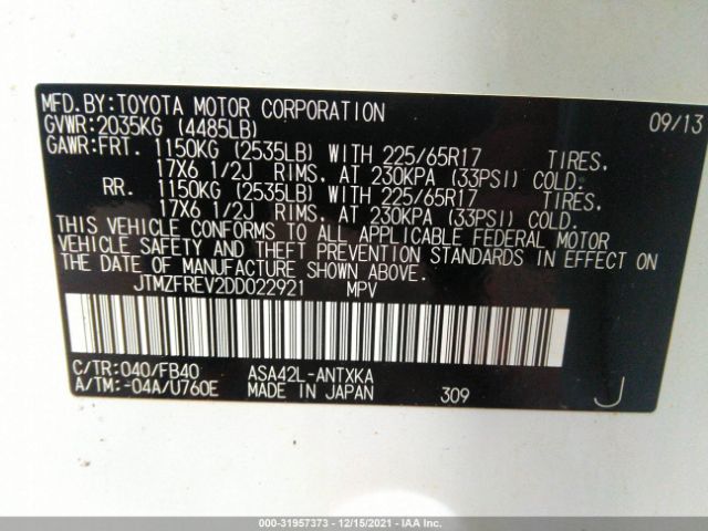 Photo 8 VIN: JTMZFREV2DD022921 - TOYOTA RAV4 