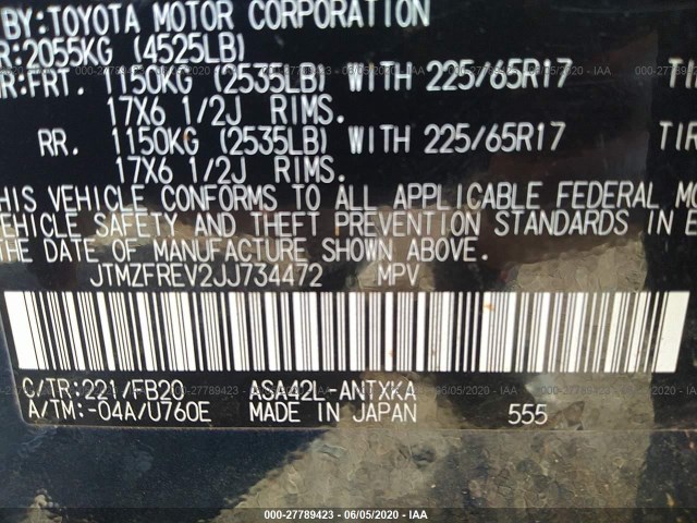 Photo 8 VIN: JTMZFREV2JJ734472 - TOYOTA RAV4 