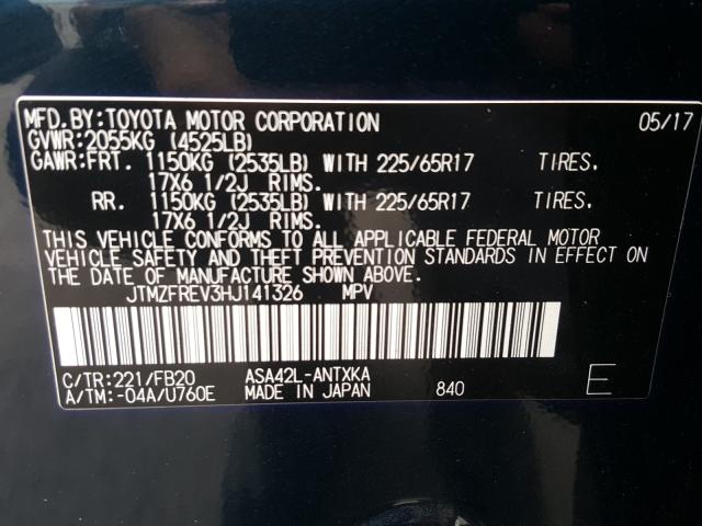 Photo 9 VIN: JTMZFREV3HJ141326 - TOYOTA RAV4 LE 