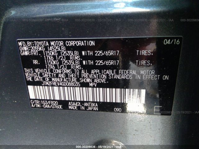 Photo 8 VIN: JTMZFREV4GD088035 - TOYOTA RAV4 