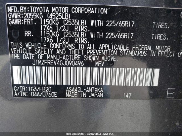 Photo 8 VIN: JTMZFREV4GJ090496 - TOYOTA RAV4 