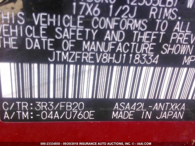 Photo 8 VIN: JTMZFREV8HJ118334 - TOYOTA RAV4 