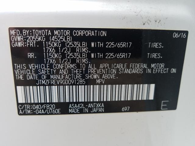 Photo 9 VIN: JTMZFREV9GD091285 - TOYOTA RAV4 LE 