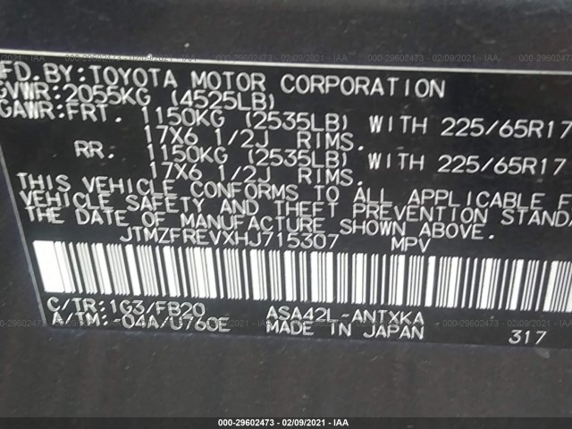 Photo 8 VIN: JTMZFREVXHJ715307 - TOYOTA RAV4 