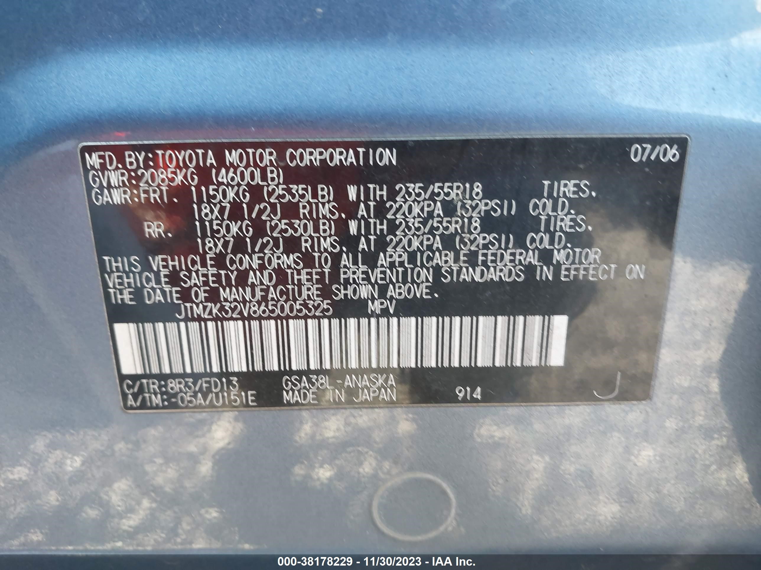 Photo 8 VIN: JTMZK32V865005325 - TOYOTA RAV 4 