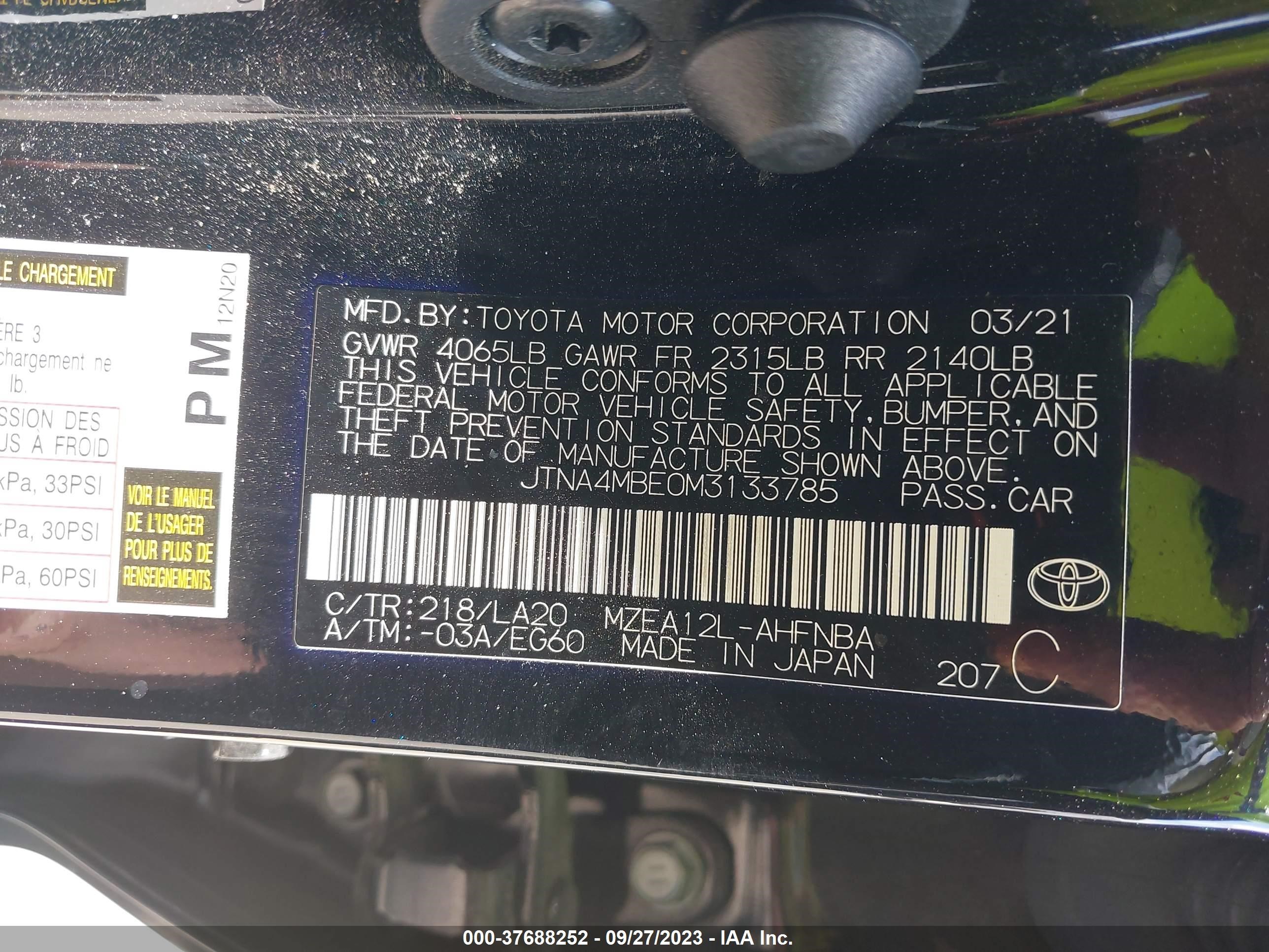 Photo 8 VIN: JTNA4MBE0M3133785 - TOYOTA COROLLA 