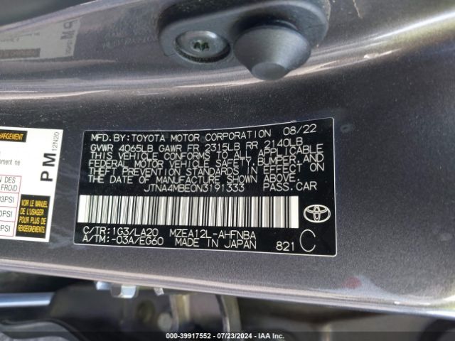 Photo 8 VIN: JTNA4MBE0N3191333 - TOYOTA COROLLA XS 