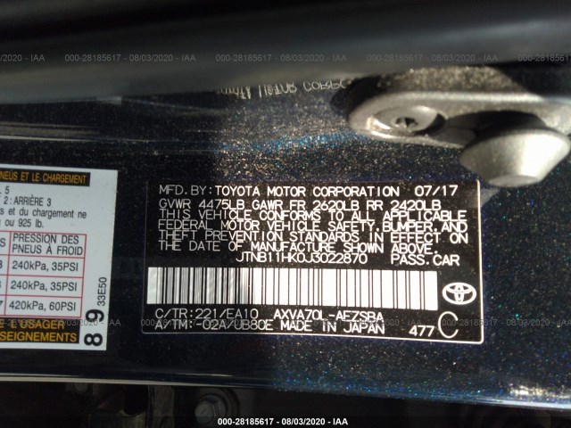 Photo 8 VIN: JTNB11HK0J3022870 - TOYOTA CAMRY 