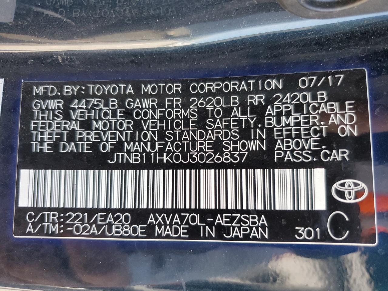 Photo 11 VIN: JTNB11HK0J3026837 - TOYOTA CAMRY 