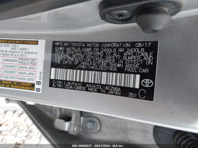 Photo 8 VIN: JTNB11HK0J3027406 - TOYOTA CAMRY 