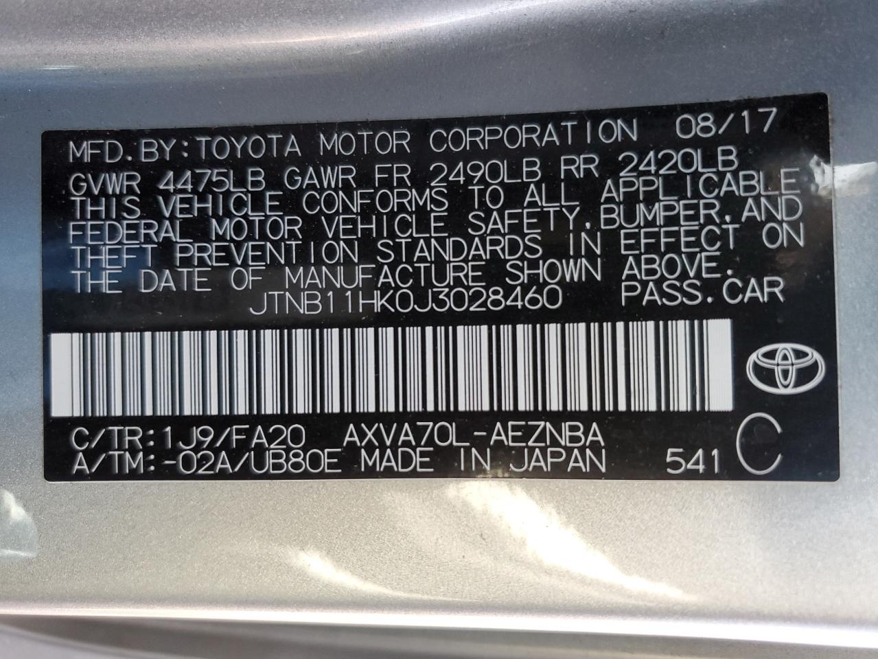 Photo 11 VIN: JTNB11HK0J3028460 - TOYOTA CAMRY 