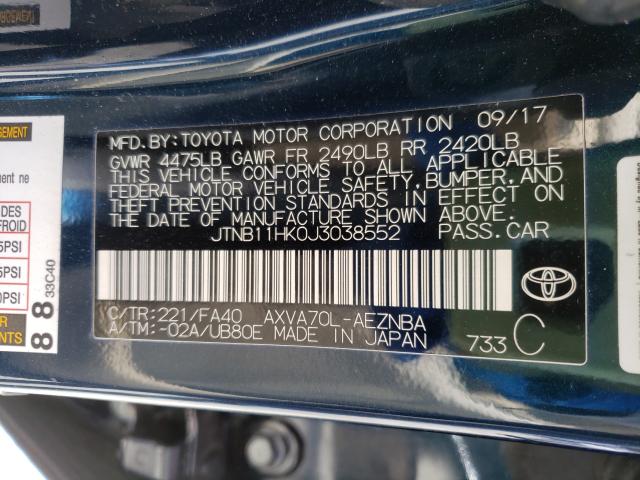 Photo 9 VIN: JTNB11HK0J3038552 - TOYOTA CAMRY L 