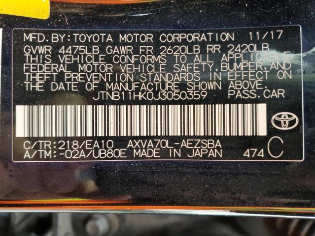 Photo 12 VIN: JTNB11HK0J3050359 - TOYOTA CAMRY L 