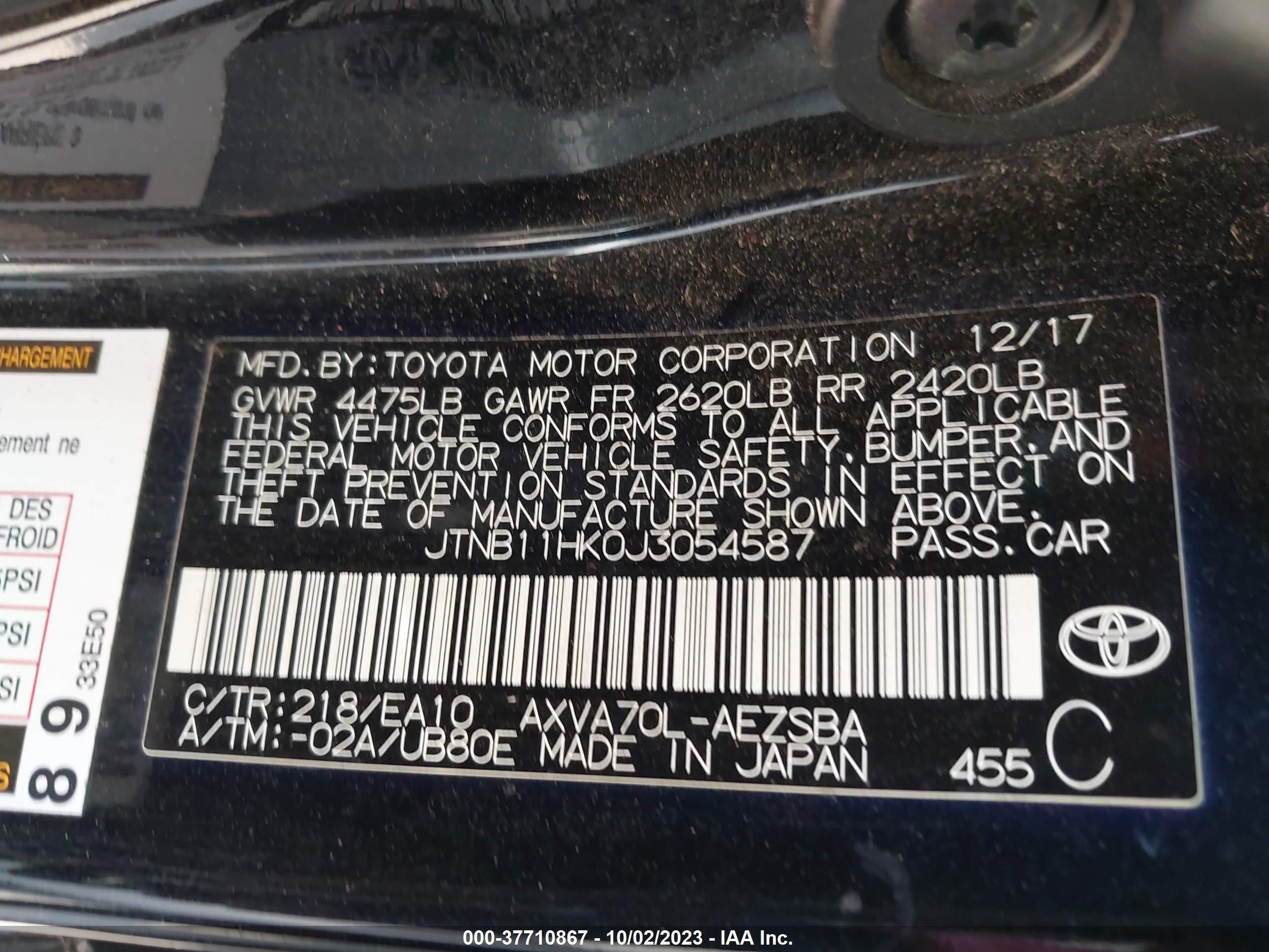 Photo 8 VIN: JTNB11HK0J3054587 - TOYOTA CAMRY 