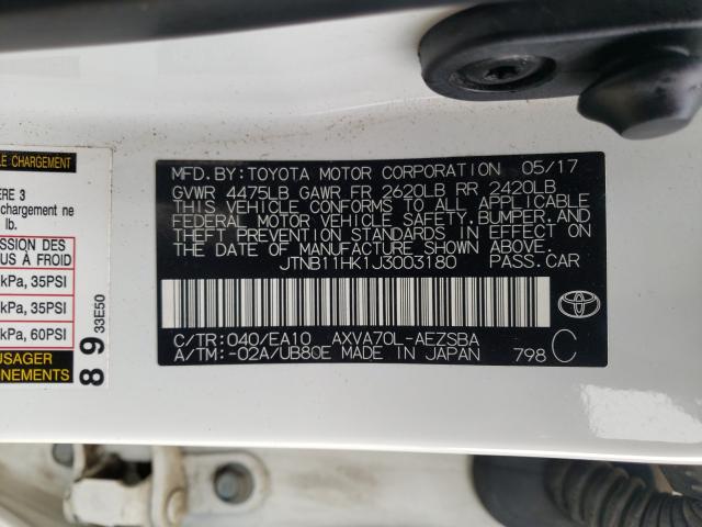 Photo 9 VIN: JTNB11HK1J3003180 - TOYOTA CAMRY L 