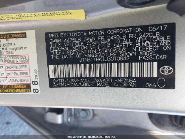 Photo 8 VIN: JTNB11HK1J3010842 - TOYOTA CAMRY 