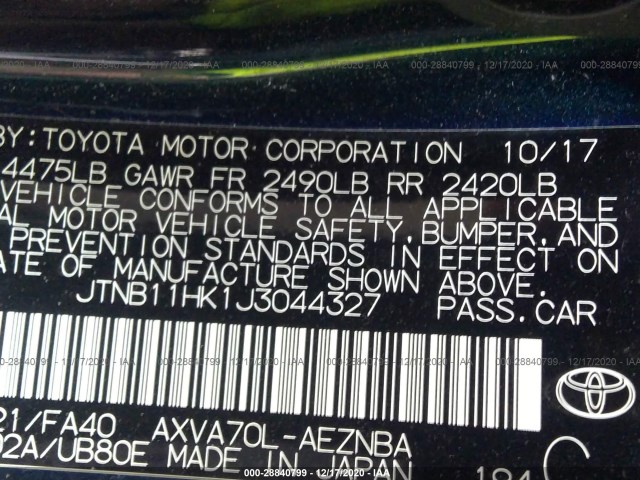 Photo 8 VIN: JTNB11HK1J3044327 - TOYOTA CAMRY 