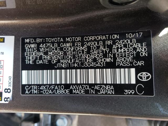 Photo 9 VIN: JTNB11HK1J3045431 - TOYOTA CAMRY 