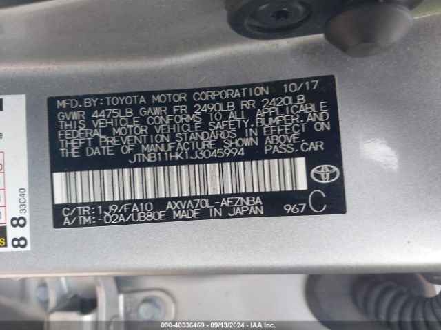 Photo 8 VIN: JTNB11HK1J3045994 - TOYOTA CAMRY 