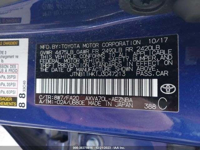 Photo 8 VIN: JTNB11HK1J3047213 - TOYOTA CAMRY 