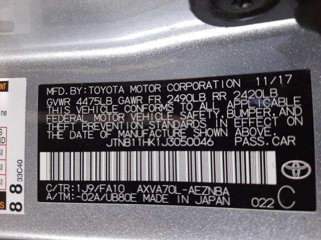 Photo 9 VIN: JTNB11HK1J3050046 - TOYOTA CAMRY L 