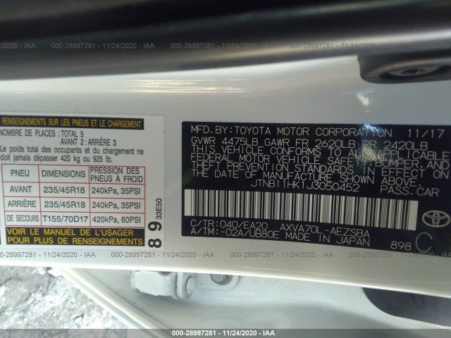 Photo 8 VIN: JTNB11HK1J3050452 - TOYOTA CAMRY 