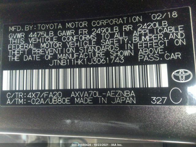 Photo 8 VIN: JTNB11HK1J3061743 - TOYOTA CAMRY 