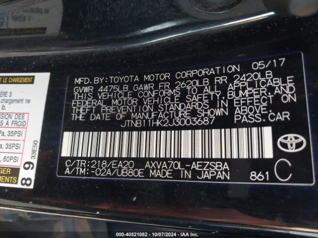 Photo 8 VIN: JTNB11HK2J3003687 - TOYOTA CAMRY 