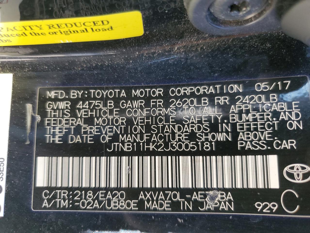 Photo 12 VIN: JTNB11HK2J3005181 - TOYOTA CAMRY 