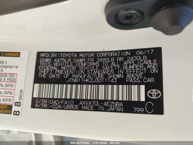 Photo 8 VIN: JTNB11HK2J3011143 - TOYOTA CAMRY 