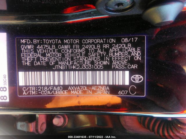 Photo 8 VIN: JTNB11HK2J3031005 - TOYOTA CAMRY 