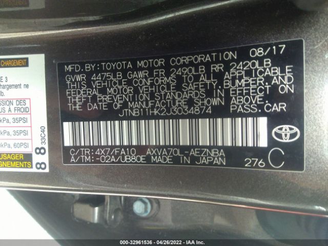 Photo 8 VIN: JTNB11HK2J3034874 - TOYOTA CAMRY 