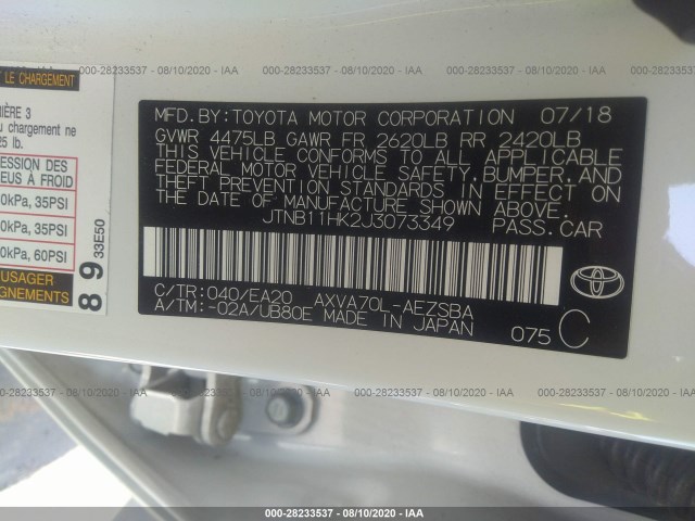 Photo 8 VIN: JTNB11HK2J3073349 - TOYOTA CAMRY 