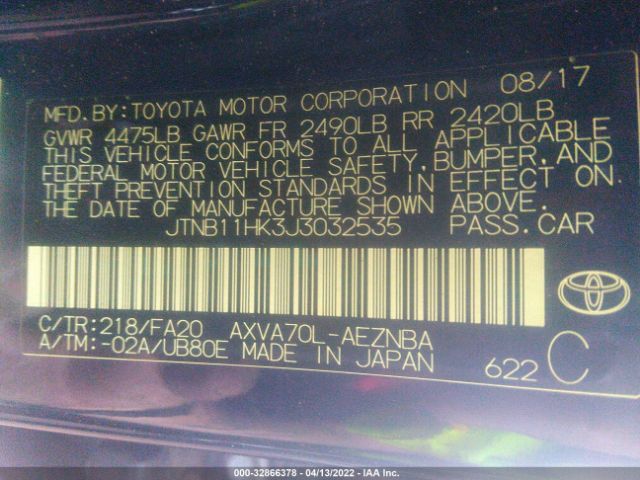 Photo 8 VIN: JTNB11HK3J3032535 - TOYOTA CAMRY 