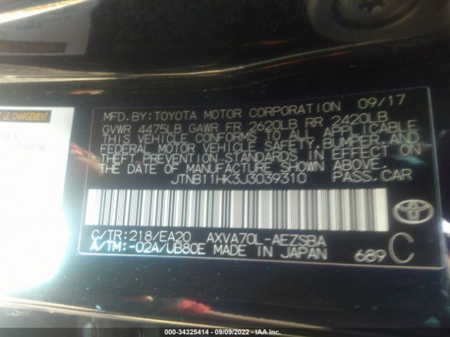 Photo 8 VIN: JTNB11HK3J3039310 - TOYOTA CAMRY 