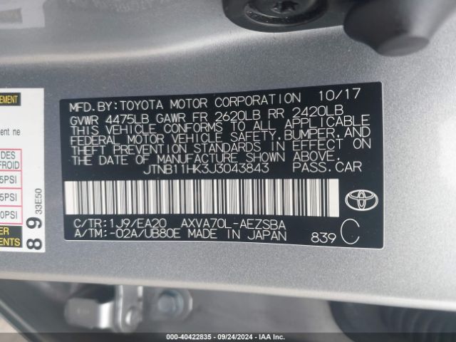 Photo 8 VIN: JTNB11HK3J3043843 - TOYOTA CAMRY 