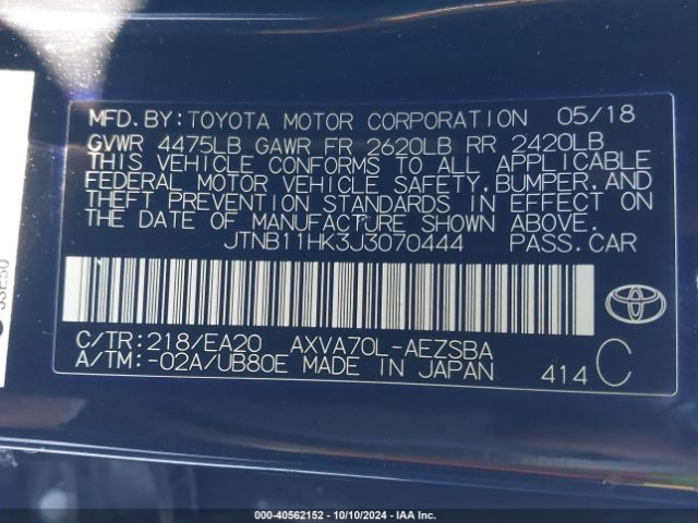 Photo 8 VIN: JTNB11HK3J3070444 - TOYOTA CAMRY 