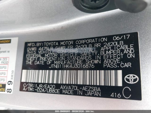 Photo 8 VIN: JTNB11HK4J3016876 - TOYOTA CAMRY 