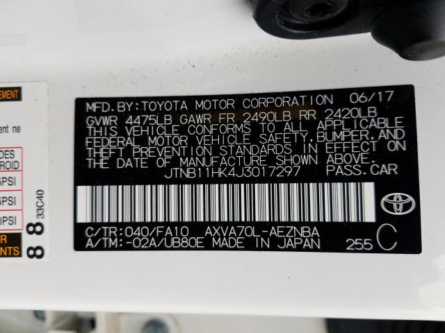 Photo 9 VIN: JTNB11HK4J3017297 - TOYOTA CAMRY L 