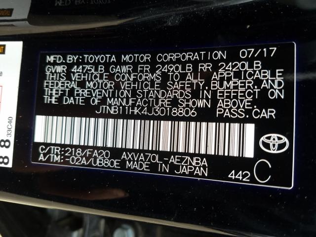 Photo 9 VIN: JTNB11HK4J3018806 - TOYOTA CAMRY L 