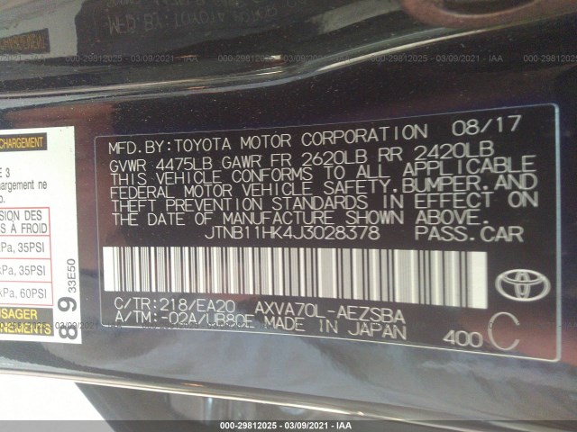 Photo 8 VIN: JTNB11HK4J3028378 - TOYOTA CAMRY 