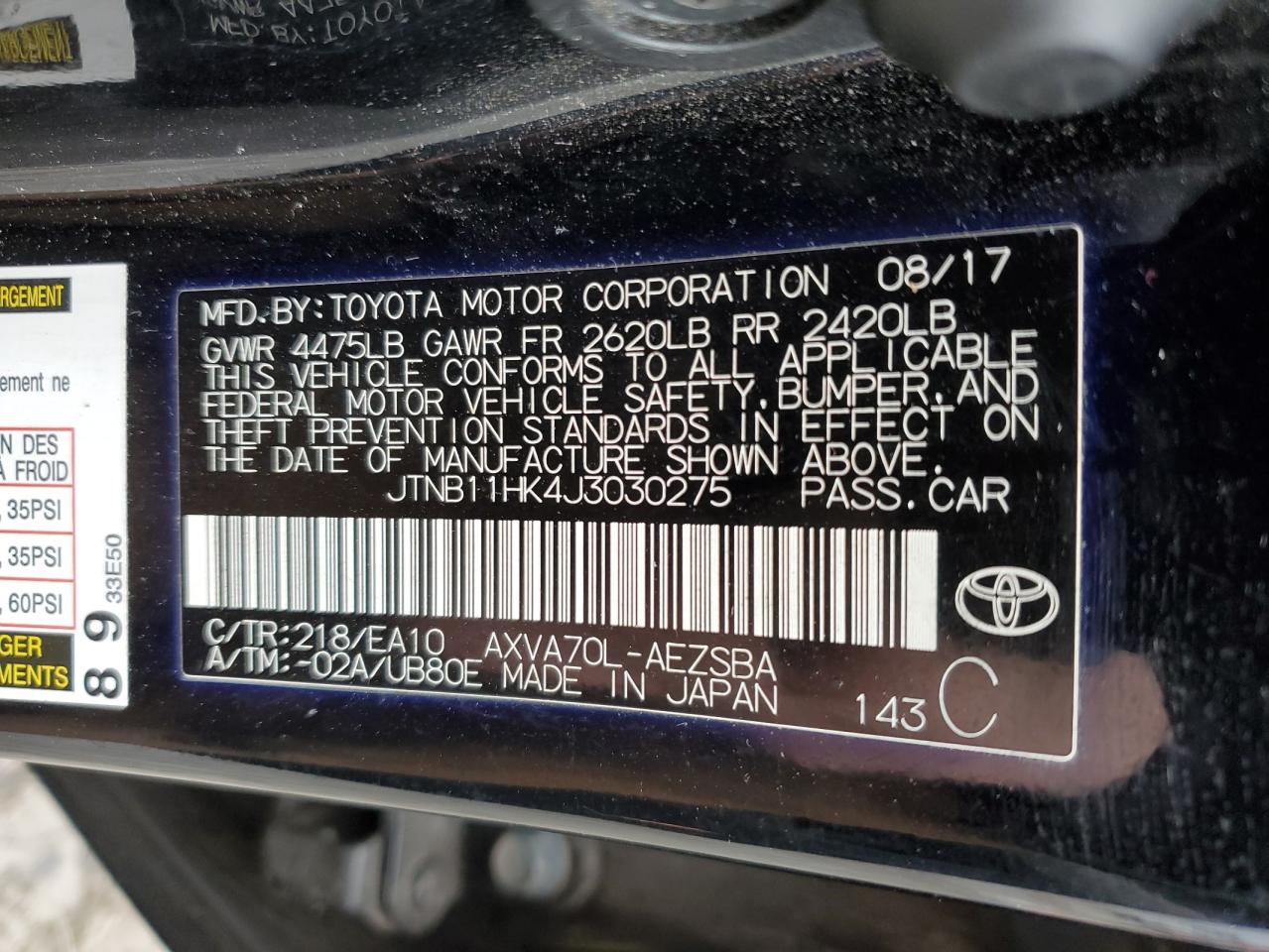 Photo 11 VIN: JTNB11HK4J3030275 - TOYOTA CAMRY 