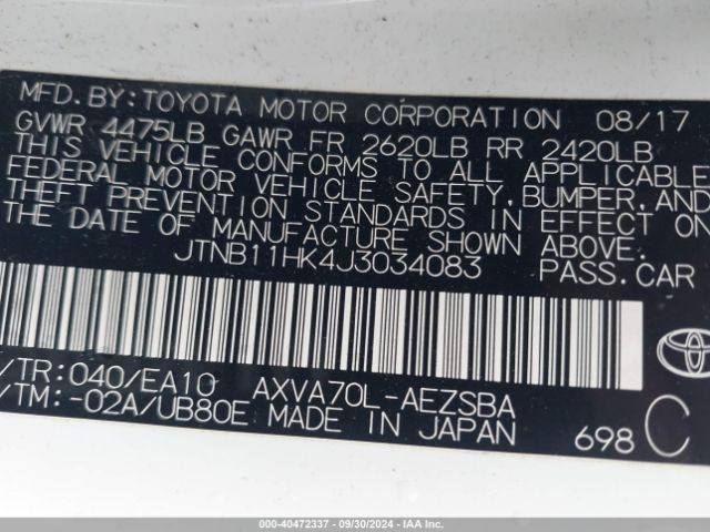 Photo 8 VIN: JTNB11HK4J3034083 - TOYOTA CAMRY 