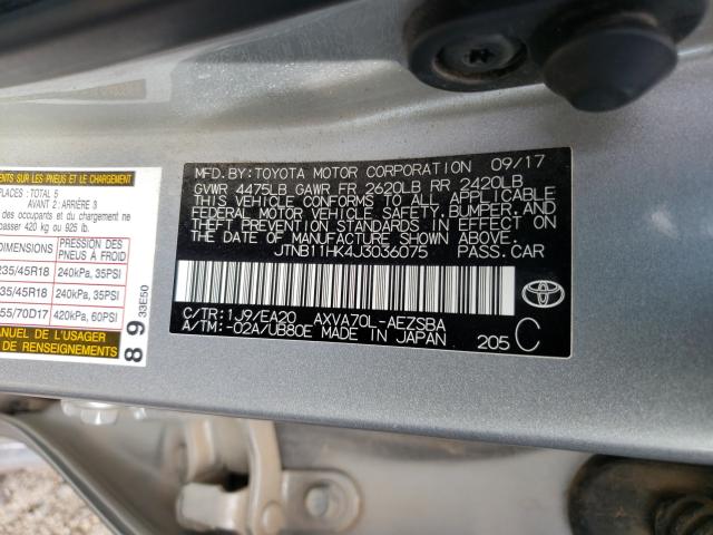 Photo 9 VIN: JTNB11HK4J3036075 - TOYOTA CAMRY L 