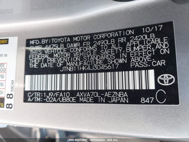 Photo 8 VIN: JTNB11HK4J3045617 - TOYOTA CAMRY 