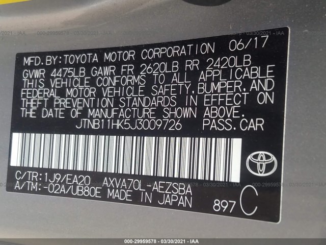 Photo 8 VIN: JTNB11HK5J3009726 - TOYOTA CAMRY 